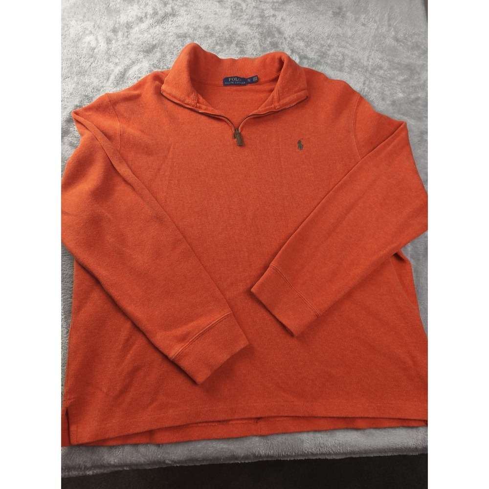 Polo Ralph Lauren Quarter Zip Sweater Mens XL Orange Preppy Cotton